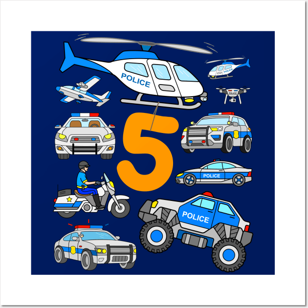 Police 5th Birthday Design Cop Cars Wall Art by samshirts